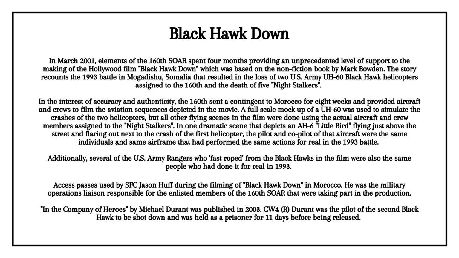 Black Hawk Down United States Army Aviation Museum